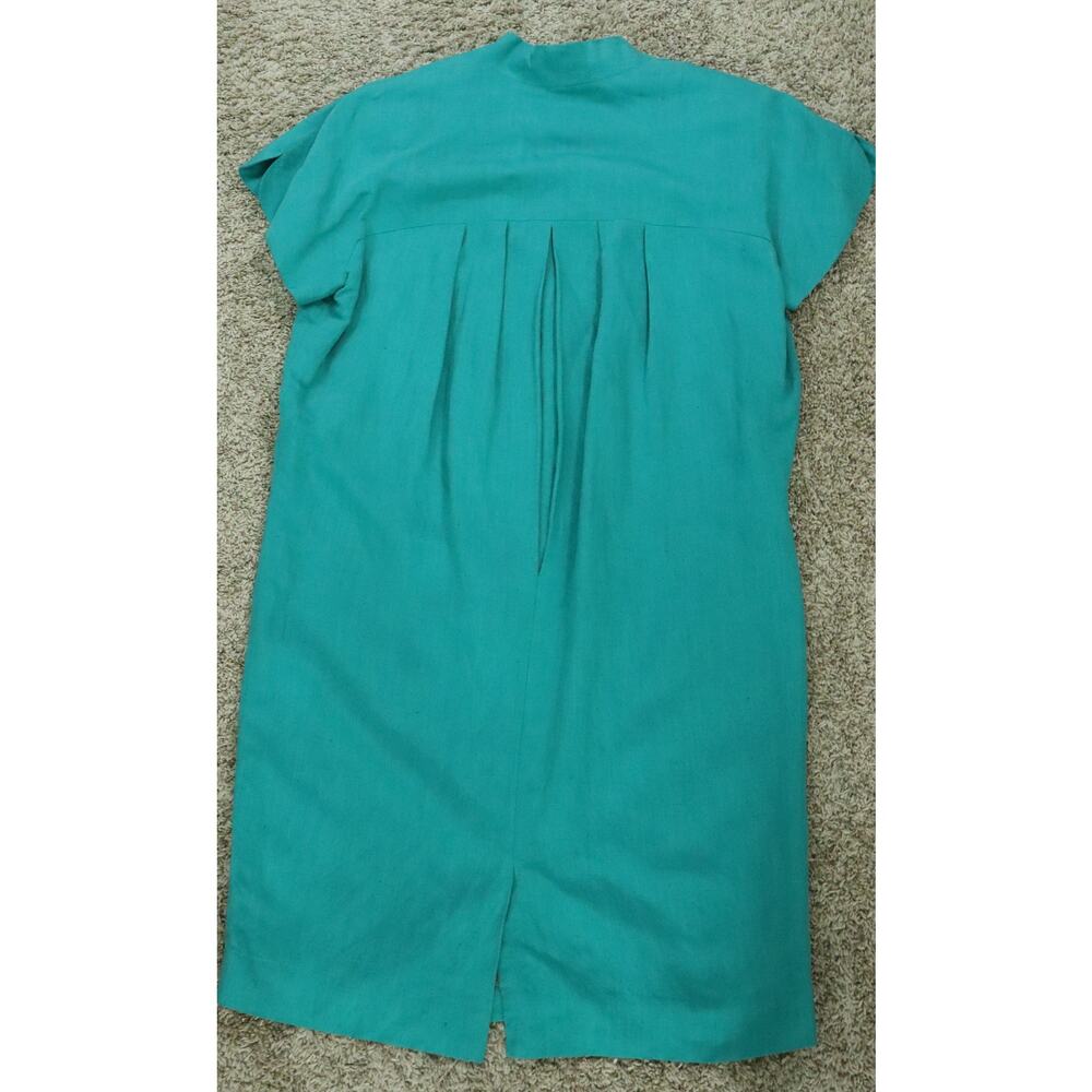 Vintage 90s Jones New York Dress LINEN Seafoam Green Mint Shift Wood Buttons 12 - Picture 5 of 7